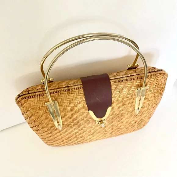 -sold-Vintage Straw Woven Wicker Basket Bag - Picture 3 of 12